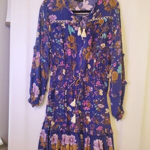 ALY DALY Floral Blue Dress with Tassel Details